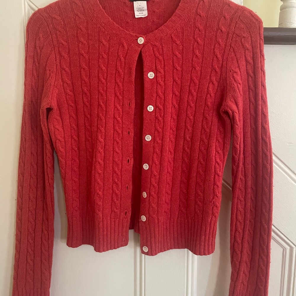 J. Crew Vibrant Orange Cable Knit Cardigan